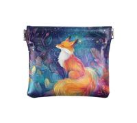 Porte-monnaie portable en cuir PU avec motif feuilles et branches de camouflage, sac à maquillage étanche pour voyage, Renard dans la nuit étoilée, one size, Renard dans la nuit étoilée