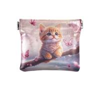 Porte-monnaie portable en cuir PU avec motif feuilles et branches de camouflage, sac à maquillage étanche pour voyage, Adorable chaton papillon rose, one size, Adorable chaton papillon rose