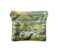 Porte-monnaie portable en cuir PU avec motif monde sous-marin Bleu Petite trousse de maquillage pour femme Taille 10,9 x 9,4 cm, Dinosaur Valley Vert, one size, Dinosaur Valley Vert