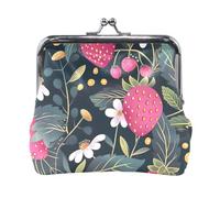Porte-monnaie portable en cuir PU bleu marine Skater Goose, Fleurs de fraises, one size, Fleurs de fraises