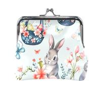 Porte-monnaie portable en cuir PU bleu marine Skater Goose, Lapins de Pâques floraux bleus, one size, Lapins de Pâques floraux bleus