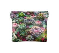 Porte-monnaie portable en cuir synthétique avec nains de la Saint-Patrick pour ranger les cosmétiques, les écouteurs, les bijoux, 10,9 x 9,4 cm, Succulent Heart Garden Green, one size, Succulent Heart