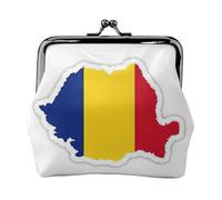 Porte-monnaie portable en fibre de cuir avec imprimé carte du drapeau de la Roumanie pour femme, Noir , Taille unique, Pochette à monnaie