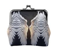 Porte-monnaie portable en fibre de cuir avec motif ailes d'ange pour femme, Noir , Taille unique, Pochette à monnaie