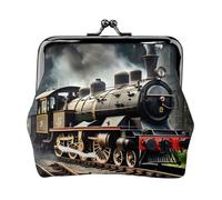 Porte-monnaie portable en fibre de cuir imprimé locomotive à vapeur, mini porte-monnaie pour femme, Noir , Taille unique, Pochette à monnaie