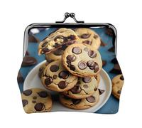Porte-monnaie portable en fibre de cuir pour femme avec imprimé de biscuits, pépites de chocolat, biscuits, etc, Noir , Taille unique, Pochette à monnaie