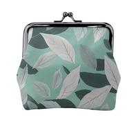 Porte-monnaie portable pour femme avec imprimé feuilles gris menthe, mini portefeuille à fermeture éclair avec serrure à baiser, cartes de crédit, noir, taille unique