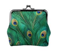 Porte-monnaie portable pour femme avec imprimé plumes de paon vert - Mini portefeuille à fermeture éclair avec verrou pour cartes de crédit - Noir, taille unique