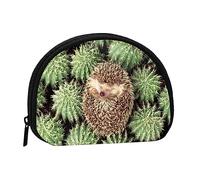Porte-monnaie porte-monnaie, pochette pour pièces de monnaie, motif champ de blé, sac de rangement avec fermeture éclair, sac à main pour femmes, hommes, enfants, Hérisson, cactus, Shell storage bag,