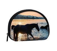 Porte-monnaie porte-monnaie pochette zèbre Shell sac de rangement fermeture éclair pour femmes, hommes enfants, Couchers de soleil et chevaux du lac, Shell storage bag, Pochette pour pièces