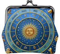 Porte-Monnaie Portefeuille Astrologie Cercle des Signes du Zodiaque Horoscope Femmes Fille Voyage Fermoir Baiser Fermeture Boucle Portefeuille Pochette de Changement