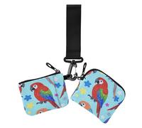 Porte-monnaie pour femme avec fermeture éclair et sangle de poignet - Faux paillettes - Motif perroquet - Bleu - 2 pièces, Fausse paillettes perroquet oiseau bleu, Moderne