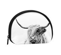 Porte-monnaie pour femme avec fermeture éclair Motif à pois bleus, Portrait d'une vache Highland, One Size, Pochette à monnaie