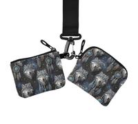 Porte-monnaie pour femme avec fermeture éclair | Taille compacte, avec poche zippée, lot de 2, voyage, attrape-rêves loup