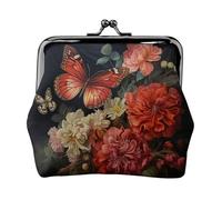 Porte-monnaie pour femme avec imprimé fleur et papillon avec serrure à baiser, pour pièces de monnaie, cartes, petits articles