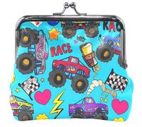 Porte-monnaie pour femme Motif voitures de dessin animé Camion de course 11,5 x 10,5 cm
