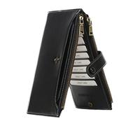 Porte-monnaie pour femme, porte-monnaie en cuir synthétique, porte-monnaie | pour cartes bancaires, billets, carte d'identité, clé, casque, rouge à lèvres, voyage d'affaires, Noir, Refer to