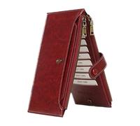 Porte-monnaie pour femmes - Étui à monnaie en cuir PU, portefeuille pour femmes,pour cartes bancaires, billets pliés, carte d'identité, clé, casque, rouge à lèvres, voyages et affaires, Vin rouge