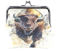 Porte-monnaie pour homme et femme avec boucle en cuir avec fermoir à baiser, porte-monnaie, porte-monnaie cool imprimé bison 11,5 x 10,5 cm