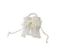 Porte-monnaie pour petite fille, mini sac à bandoulière pour tout-petits, design nœud, sac à main mignon et tendance, poignée perlée, chaîne dorée amovible, beige, beige, 12.95cm