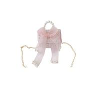 Porte-monnaie pour petite fille, mini sac à bandoulière pour tout-petits, design nœud, sac à main mignon et tendance, poignée perlée, chaîne dorée amovible, beige, Rose, 12.95cm