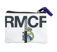Porte-monnaie rectangulaire en tissu Real Madrid - Modèle HALA Madrid 2025 - Produit officiel - 13 x 9 cm - Fermeture éclair - Idéal pour enfants et jeunes, blanc, Porte-monnaie
