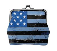 Porte-monnaie rétro bleu fin imprimé drapeau américain pour femme mignon en cuir PU porte-monnaie mini porte-monnaie pochette avec serrure à baiser, Noir , Taille unique, Moderne