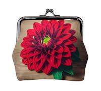 Porte-monnaie rétro en bois avec motif floral rouge et dahlia pour femme avec serrure à baiser, pour pièces de monnaie, cartes, petits articles