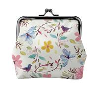 Porte-monnaie romantique fantaisie imprimé floral oiseaux papillon pour femme mignon en cuir PU porte-monnaie mini porte-monnaie pochette avec serrure à baiser, Noir , Taille unique, Moderne
