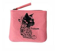 Porte Monnaie Rose Motif Chat Plume Personnalisable