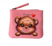 Porte Monnaie Rose Motif Ourson Coeur Personnalisable
