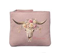 Porte Monnaie Rose Poudre Motif Skull Bull Fleurs Personnalisable