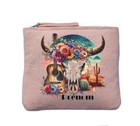 Porte Monnaie Rose Poudre Motif Skull Bull Western Personnalisable