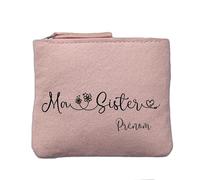 Porte Monnaie Rose Poudre Motif Soeur Sister Personnalisable