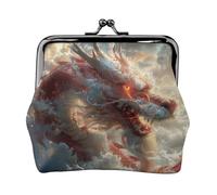 Porte-monnaie rouge lion-dragon pour femme, petit portefeuille pour femme, petite trousse de maquillage pour sac à main, portefeuille rétro ultra fin, noir, One Size, Art déco