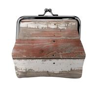 Porte-monnaie rustique en cuir PU imprimé vieux bois de grange pour femme avec serrure à baiser, Noir , Taille unique, Moderne