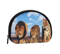 Porte-Monnaie,Sacs à Main Portefeuille Pochette de Changement Sac à Main Mini Portefeuilles pour Femmes Filles Cadeau,Lion Léopard et Tigre Combat pour la Nourriture imprimé