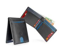 Porte-monnaie SERASAR W005 en cuir vachette noir - protection RFID, compact et élégant