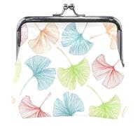 Porte-monnaie simple en cuir blanc avec motif feuilles de ginkgo pour femme avec boucle mignonne, serrure à baiser, porte-monnaie pour monnaie, Feuilles de ginkgo simples blanches, Classique
