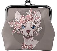 Porte-monnaie Sphinx Chat Rose Fleur Femme Fille Cuir Fermoir Fermoir Boucle Portefeuille Change Pouch, Comme indiqué sur la photo, Taille unique, Organiseur de sac