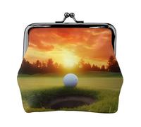 Porte-monnaie sport balle de golf coucher de soleil imprimé arbre pour femmes filles - Mini pochette portefeuille avec verrouillage baiser - Joli portefeuille en cuir, Noir , Taille unique, Pochette à