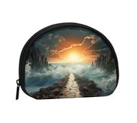 Porte-monnaie Squeeze Petit portefeuille zippé divisé en forme de voie maritime imprimée porte-monnaie, noir, taille unique, imprimé, Noir , Taille unique, Imprimé