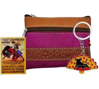 Porte-monnaie Taurino Espagne. Porte-monnaie espagnol fabriqué artisanalement, avec porte-clés et accessoire (bracelet ou aimant), Rose Taurino Horizontal, Classique