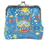 Porte-monnaie tendance en cuir bleu marine avec boucle mignonne, fermeture à baiser, porte-monnaie pour pièces de monnaie, Créatures marines tendance bleu marine, OneSize