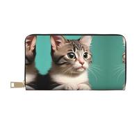 Porte-monnaie tendance et polyvalent avec motif chat curieux pouvant contenir des téléphones portables, des pièces de monnaie, des clés