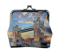 Porte-monnaie Tower Bridge à Londres avec fermeture à baiser, petite pochette vintage pour homme et femme, Noir , Taille unique, Pochette à monnaie