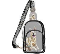 Porte-monnaie transparent pour les amateurs de festival avec sangle réglable | Sangle en coton transparente, sans douleur aux épaules, blanc Shiba Inu couché