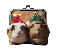 Porte-monnaie unisexe en cuir microfibre avec fermeture à pression Motif cochons d'Inde portant un chapeau de Noël