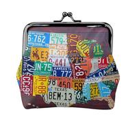 Porte-monnaie unisexe imprimé de plaque d'immatriculation en cuir microfibre de qualité supérieure avec fermeture à pression