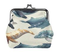 Porte-Monnaie Vintage à Motif de mammifères Marins et de Baleines, avec Boucle et Fermoir Baiser, pour Femme et Fille.